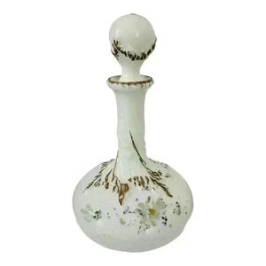 BEAUTIFUL Antique Hand Painted Milk Glass Decanter / Dresser Bottle.Milk glass